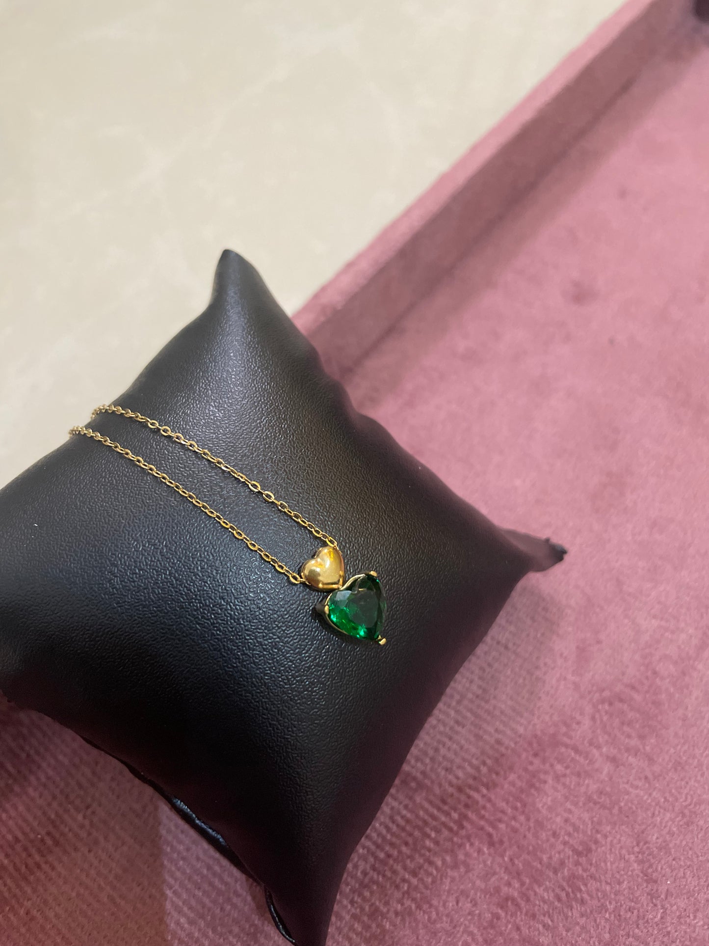 Emerald Love Double Heart Necklace