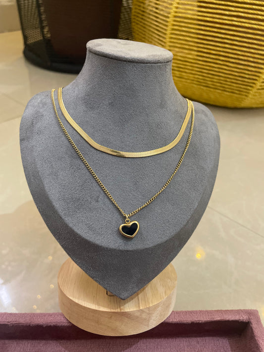 Midnight Heart Layered Necklace Set