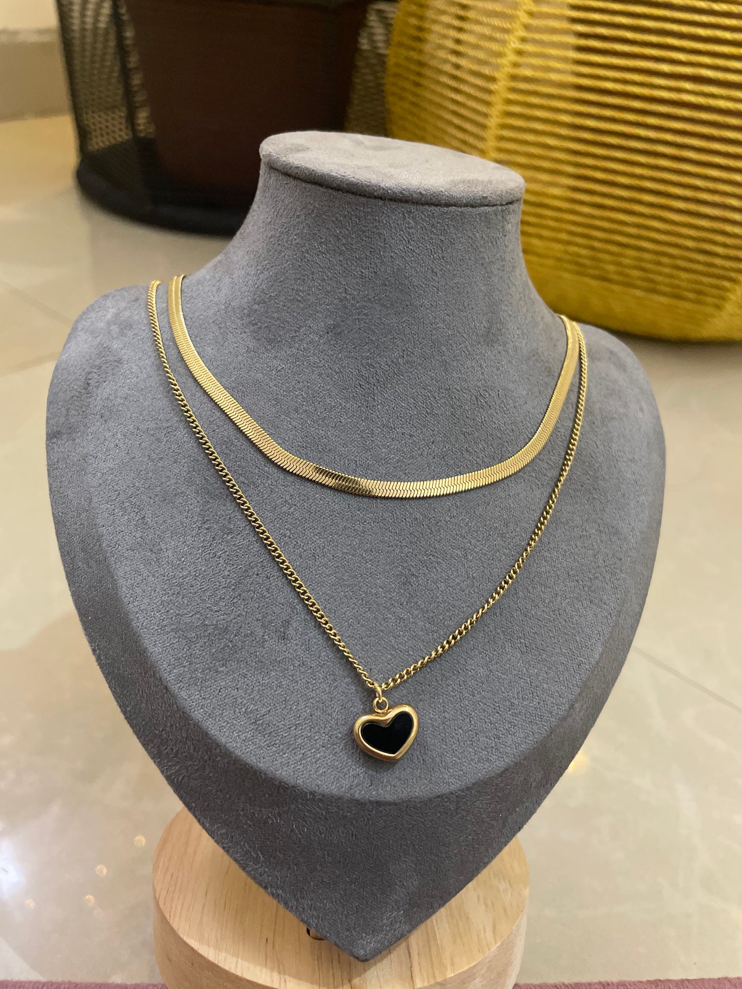Midnight Heart Layered Necklace Set