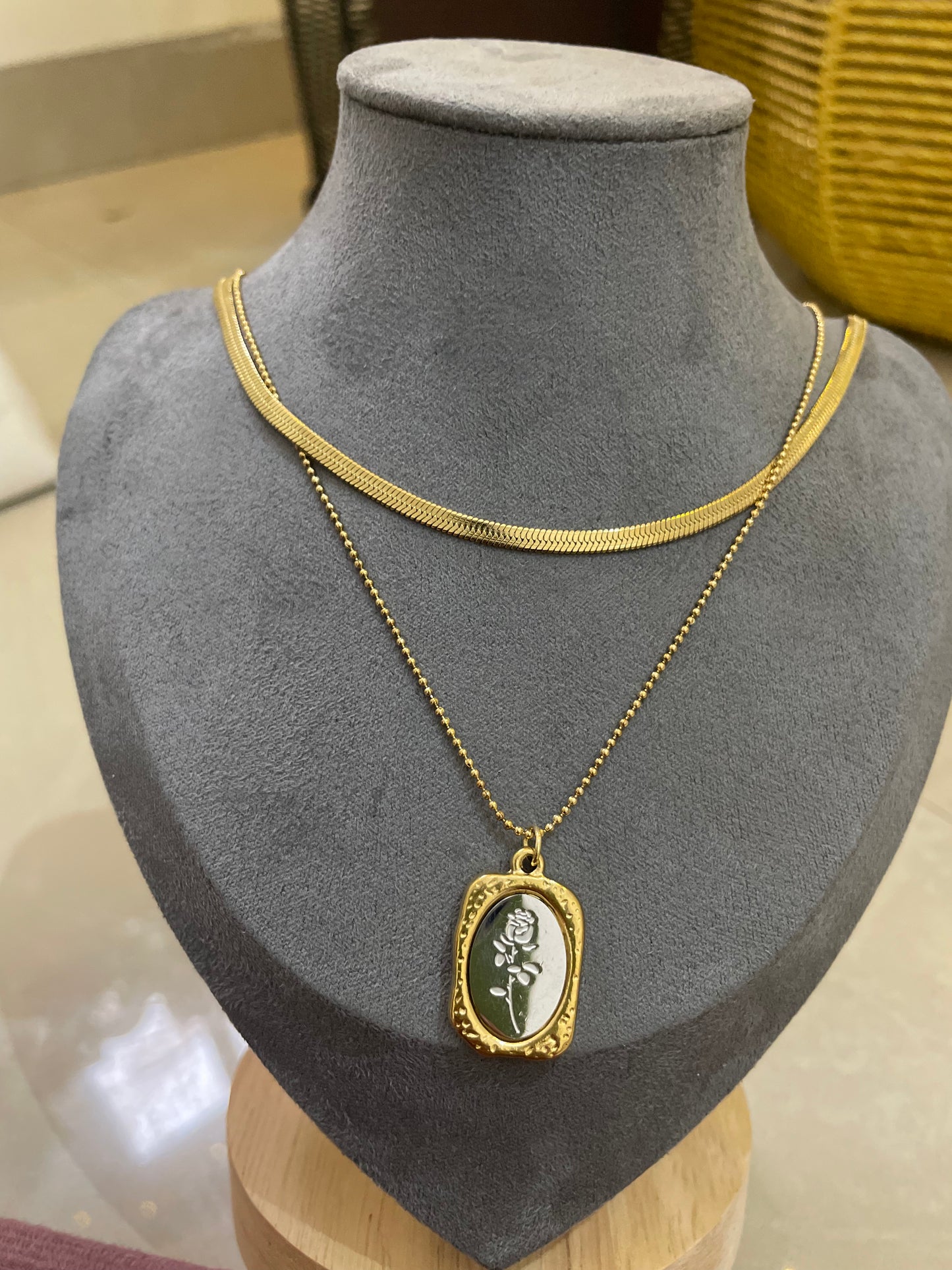 Victorian Rose Medallion Layered Necklace