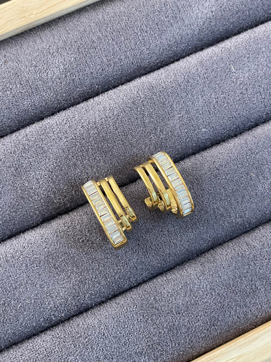 Luxe Baguette Triple-Band Studs