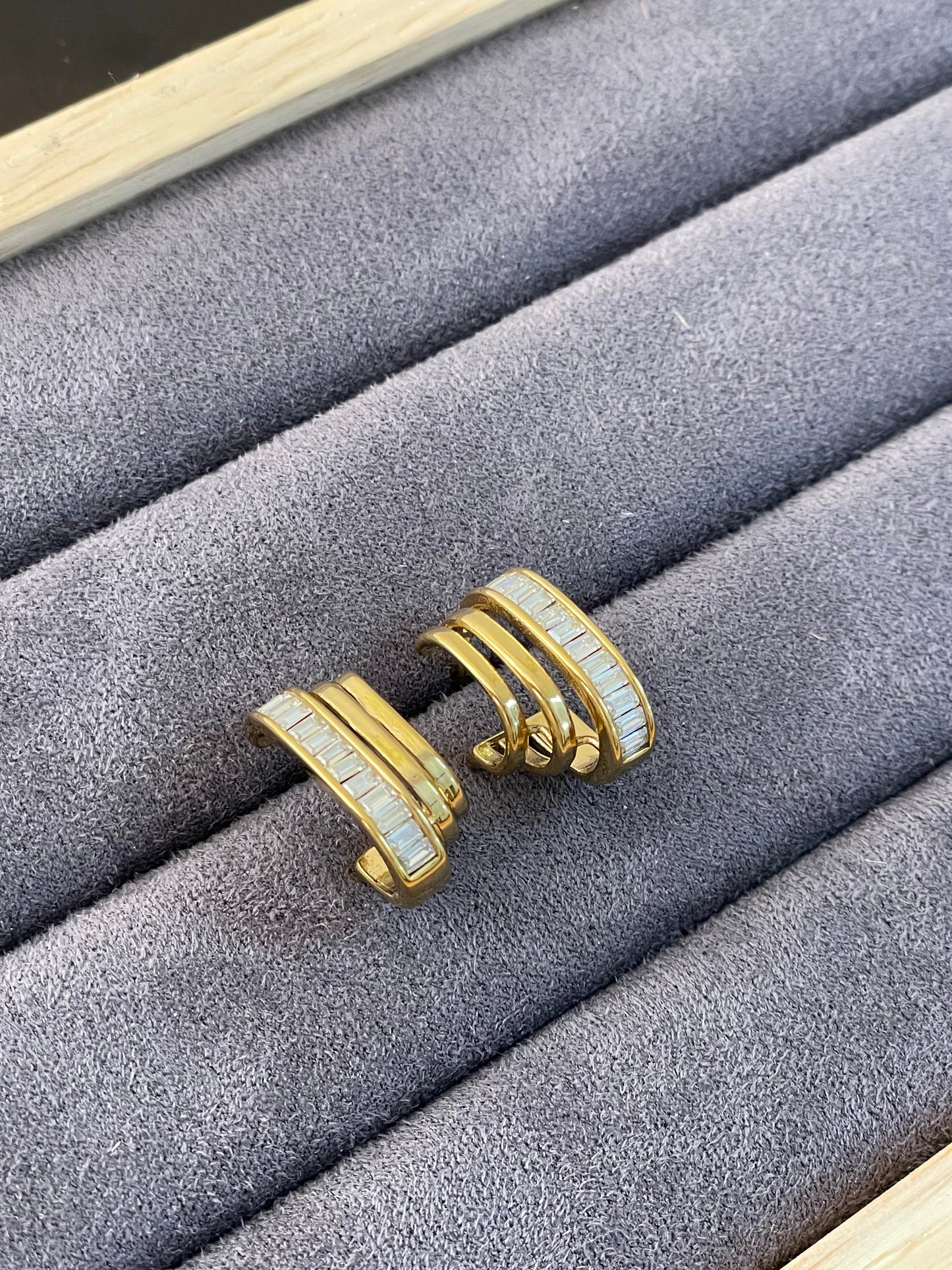 Luxe Baguette Triple-Band Studs
