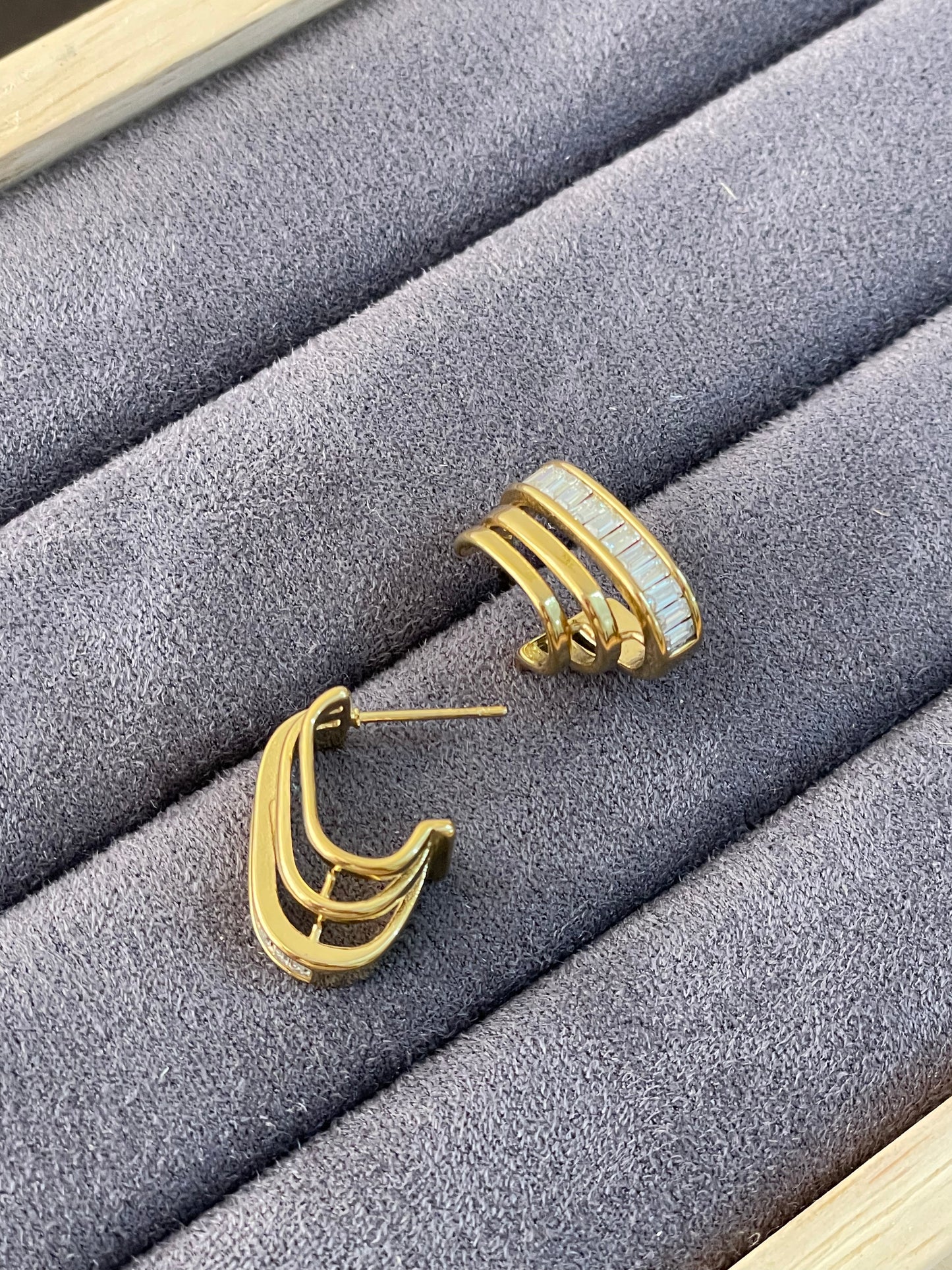 Luxe Baguette Triple-Band Studs