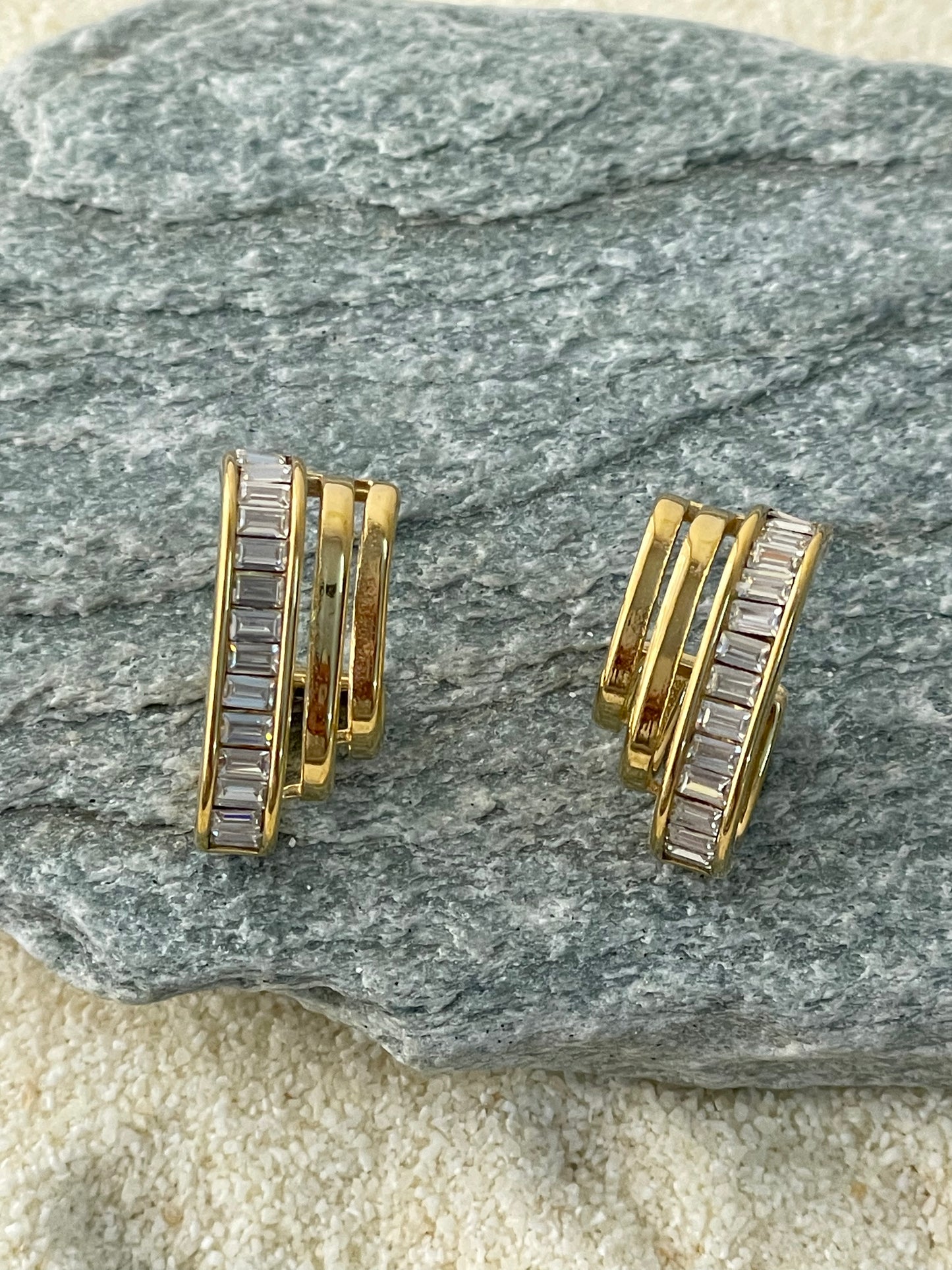 Luxe Baguette Triple-Band Studs