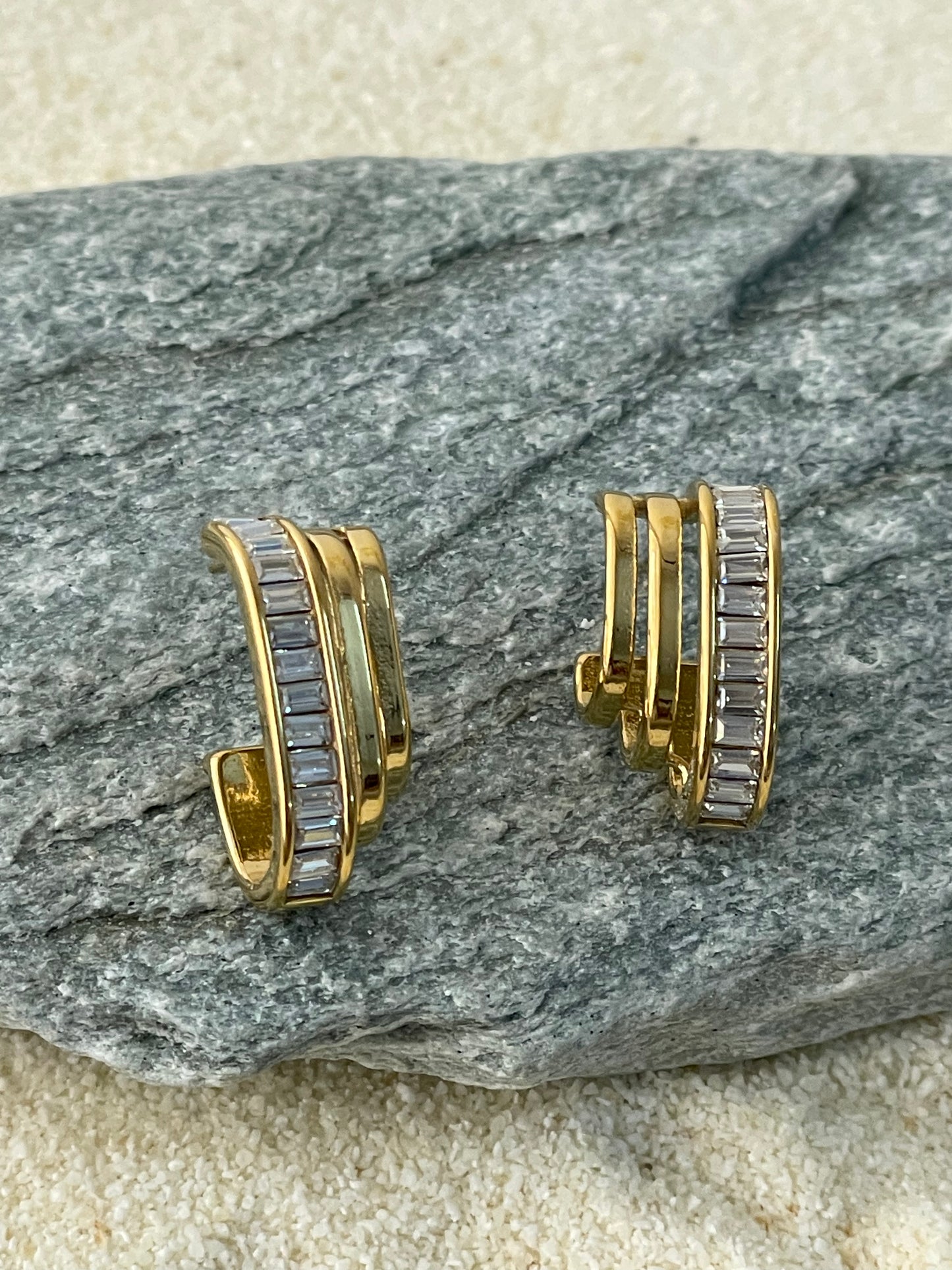 Luxe Baguette Triple-Band Studs