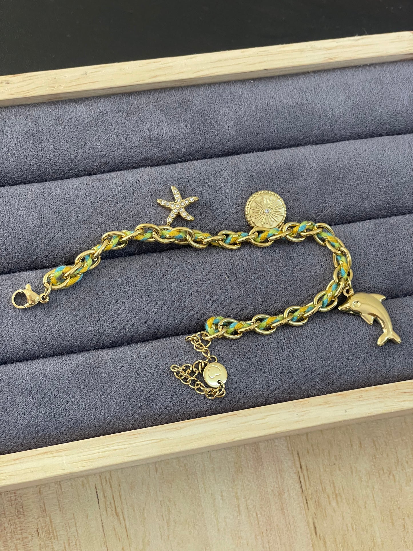 Nautical Multi-Charm Corded Chain Bracelet