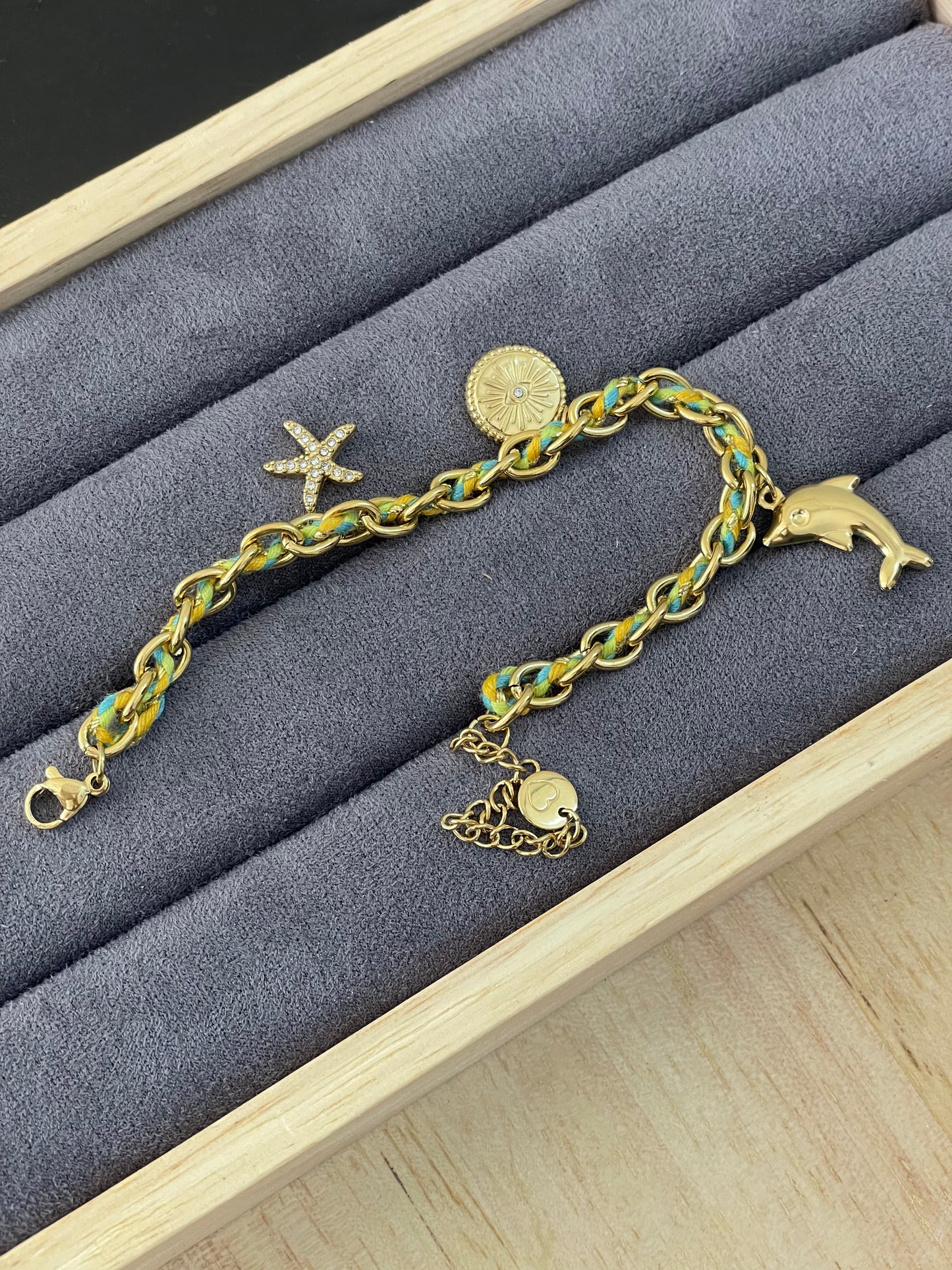 Nautical Multi-Charm Corded Chain Bracelet