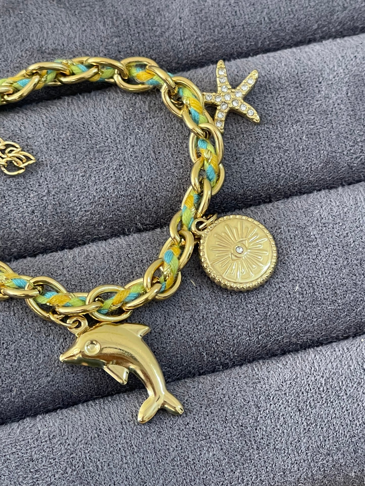 Nautical Multi-Charm Corded Chain Bracelet
