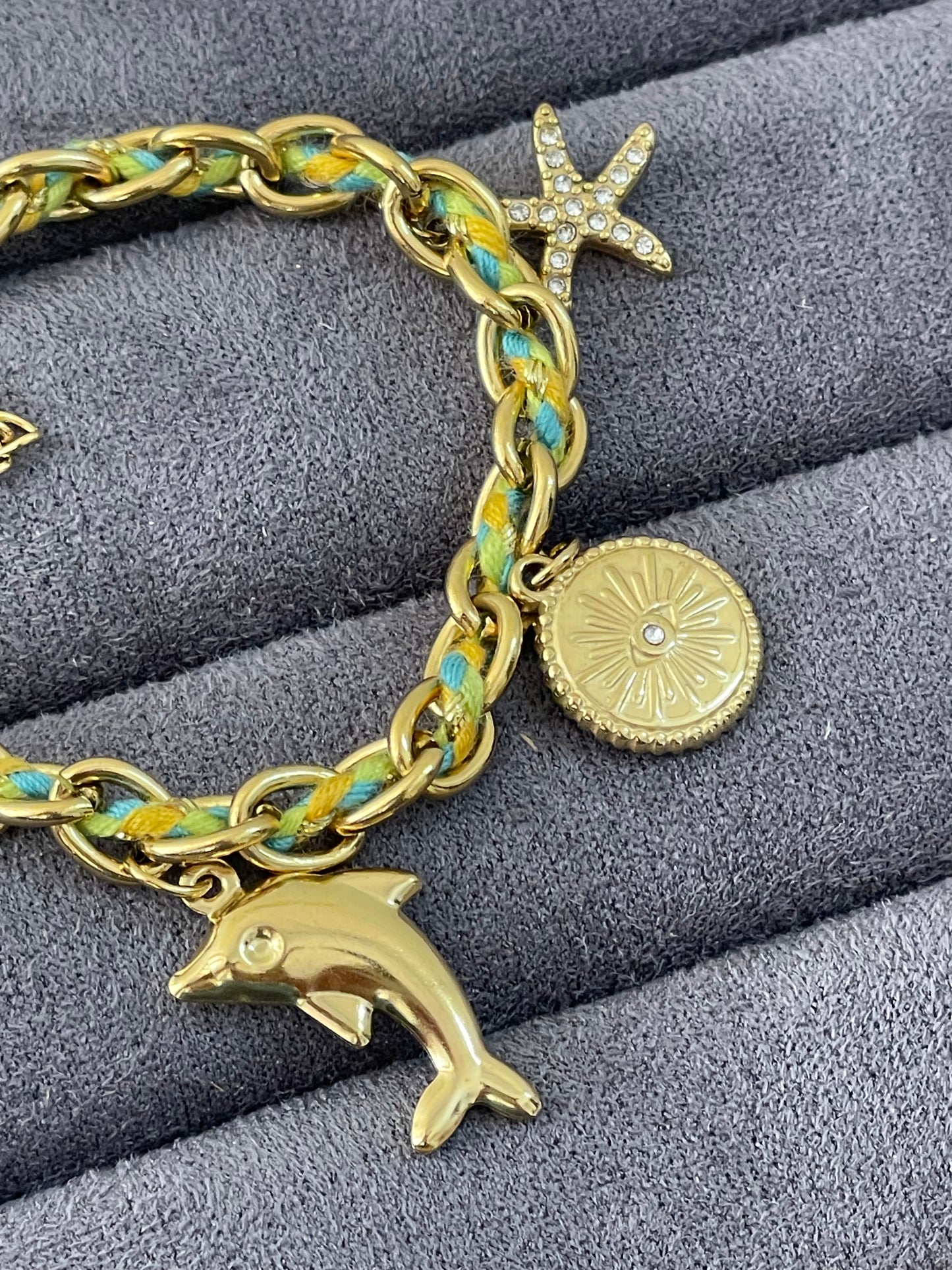 Nautical Multi-Charm Corded Chain Bracelet