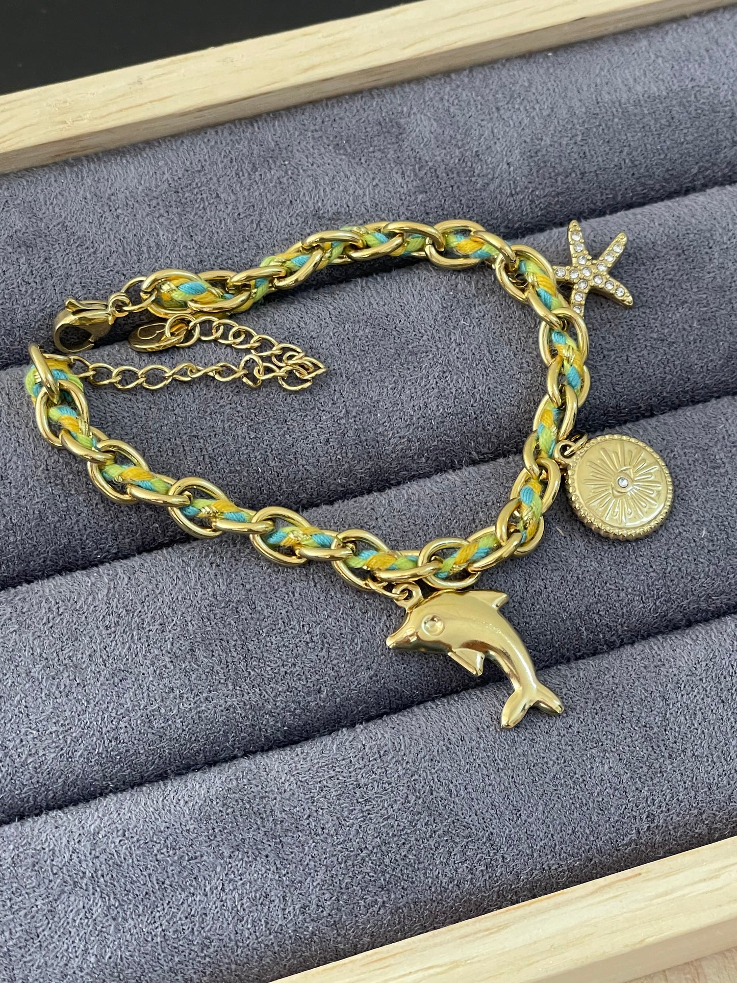 Nautical Multi-Charm Corded Chain Bracelet