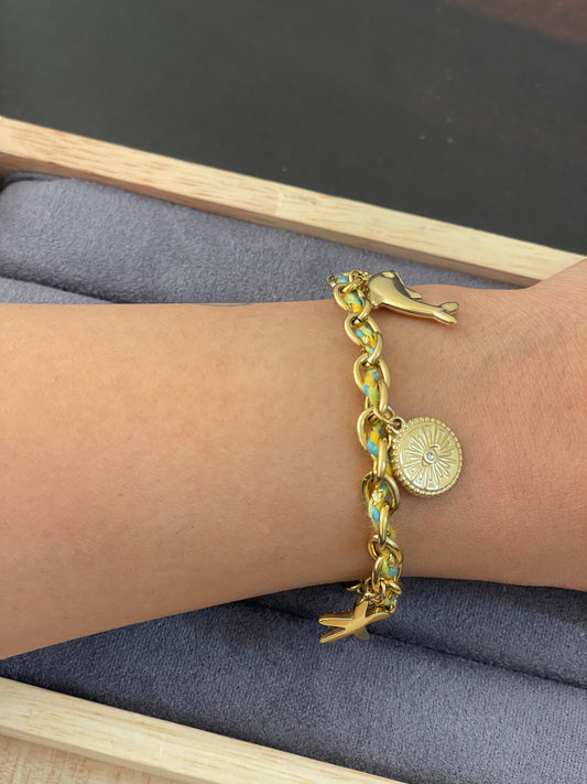 Nautical Multi-Charm Corded Chain Bracelet