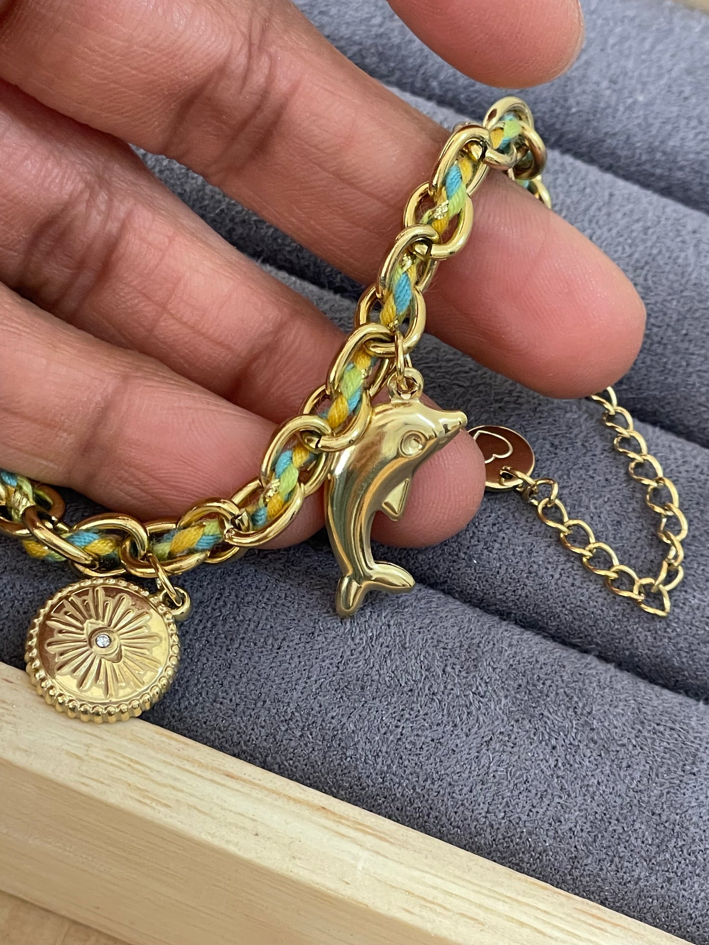 Nautical Multi-Charm Corded Chain Bracelet