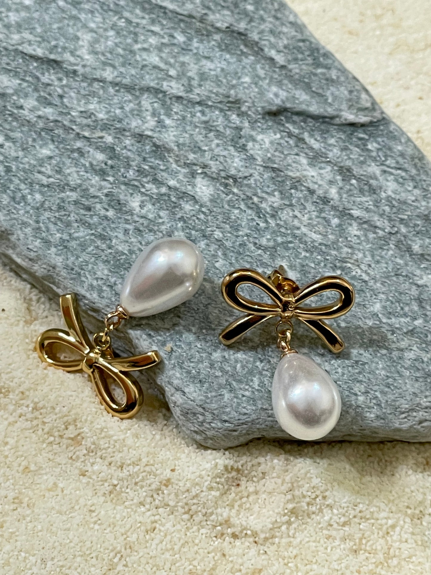 Pearl Bow Drop Earrings