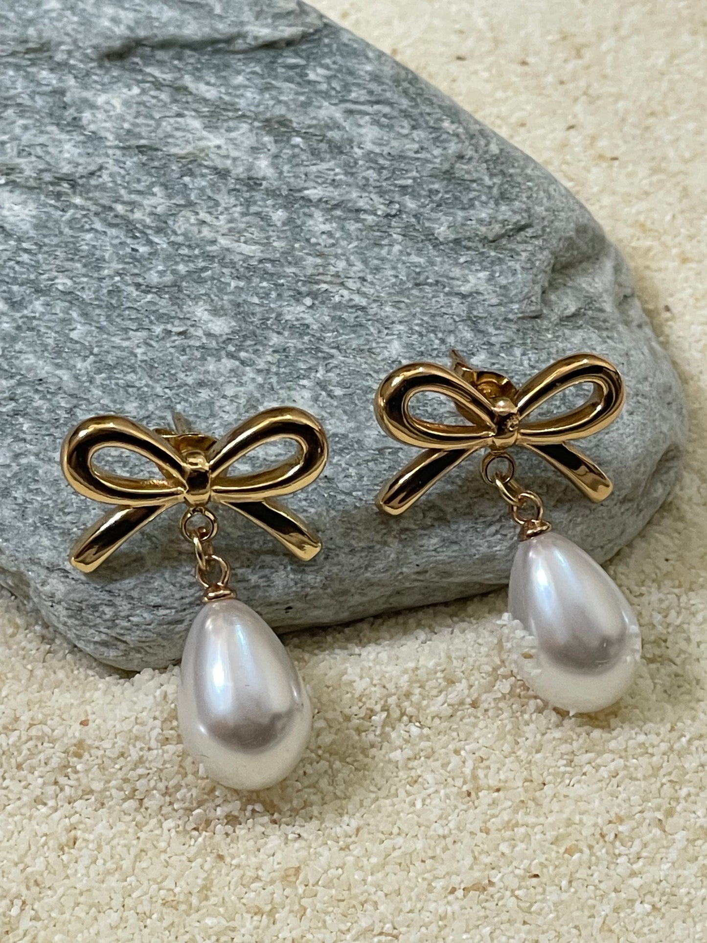 Pearl Bow Drop Earrings