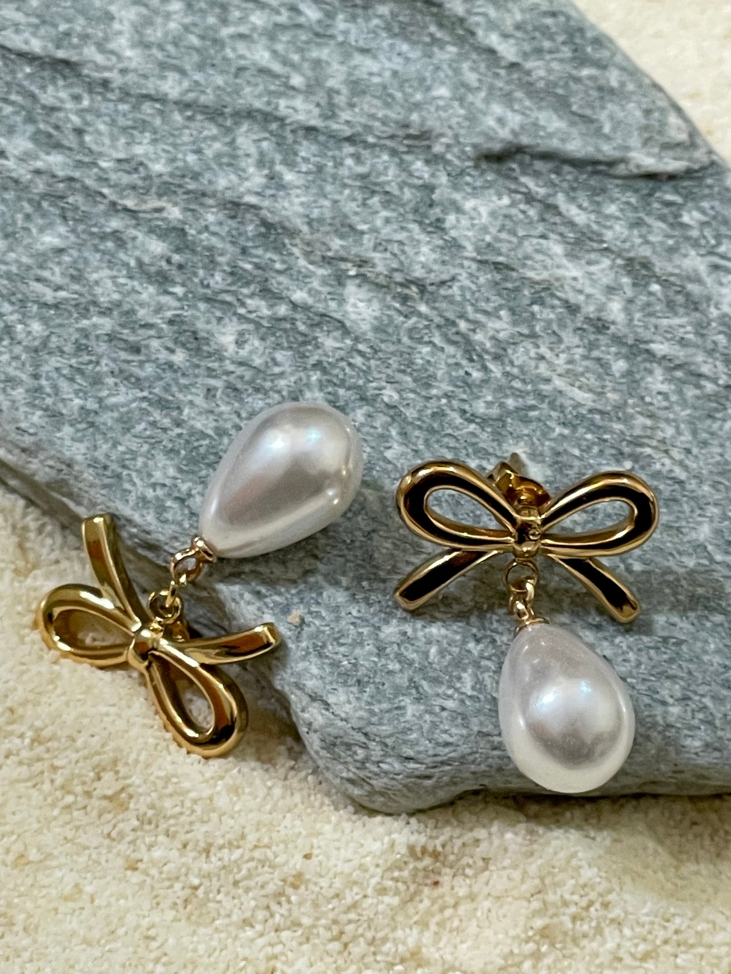 Pearl Bow Drop Earrings