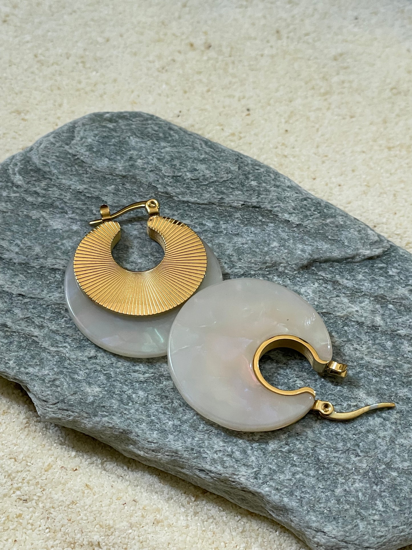 Resin and gold hoops