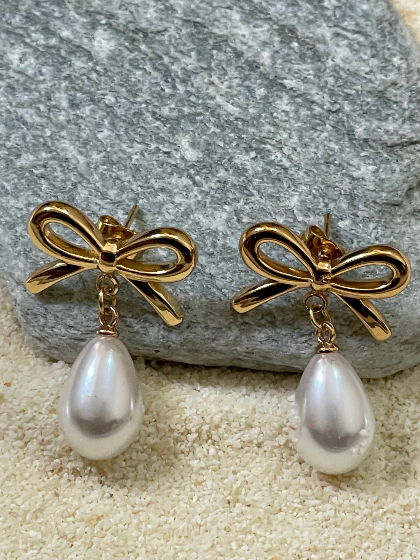 Pearl Bow Drop Earrings